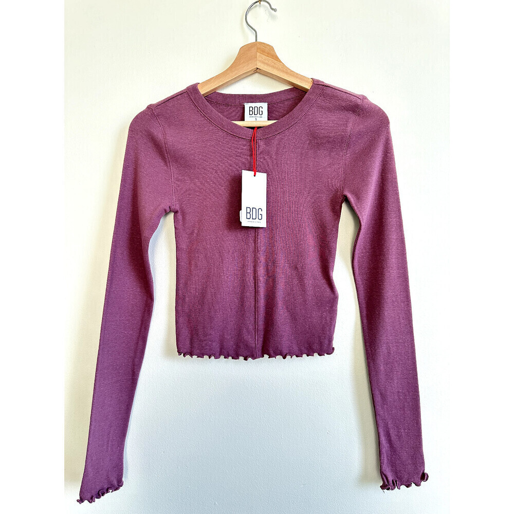 BDG Urban Outfitters Mauve Long Sleeve Cotton Ruffle Trim Crop Top size S